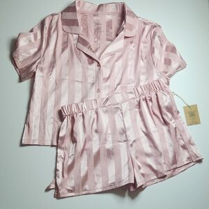 Born Pink Satin Striped Pajama Set